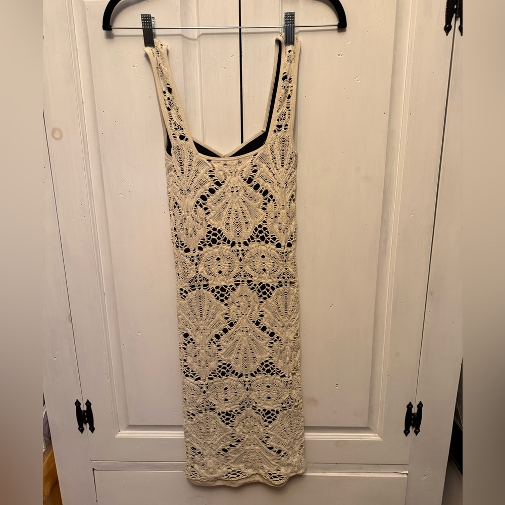 Cream Crochet Sleeveless Dress